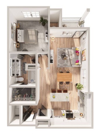 Floor plan for 1 bed, 1 bath, 947 sqft