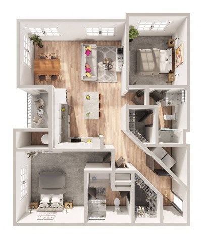 Floor plan for 2 beds, 2 baths, 1209 sqft