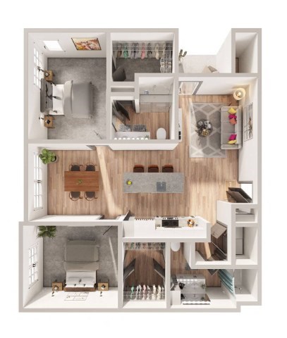 Floor plan for 2 beds, 2 baths, 1272 sqft