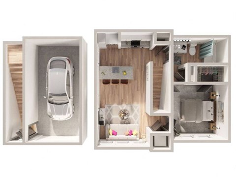 Floor plan for 1 bed, 1 bath, 671 sqft
