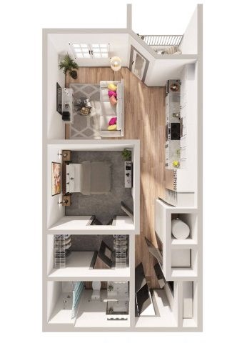 Floor plan for 1 bed, 1 bath, 611 sqft
