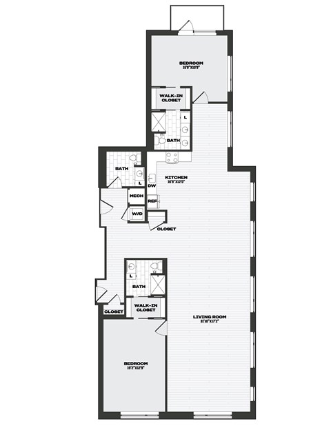 Floor plan for 2 beds, 2 baths, 2162 sqft