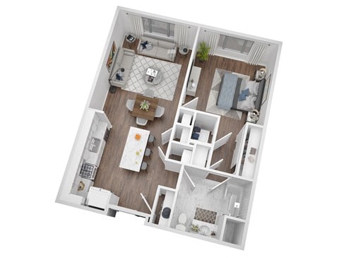 Floor plan for 1 bed, 1 bath, 768 sqft