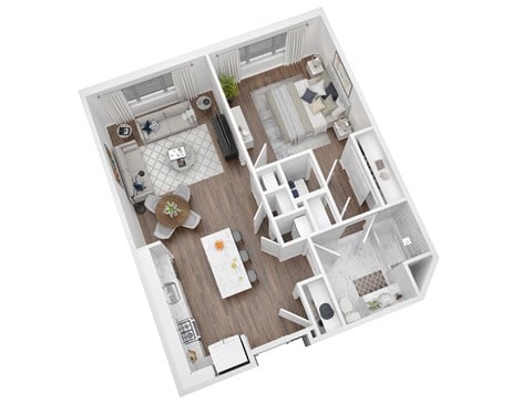 Floor plan for 1 bed, 1 bath, 779 sqft
