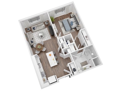 Floor plan for 1 bed, 1 bath, 784 sqft