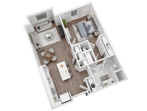 Floor plan for 1 bed, 1 bath, 812 sqft