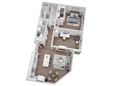 Floor plan for 1 bed, 1 bath, 844 sqft