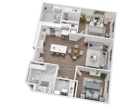 Floor plan for 2 beds, 2 baths, 1063 sqft