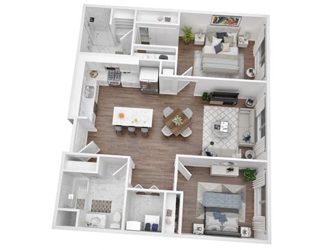 Floor plan for 2 beds, 2 baths, 1072 sqft