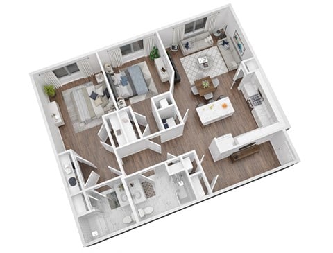 Floor plan for 2 beds, 2 baths, 1162 sqft