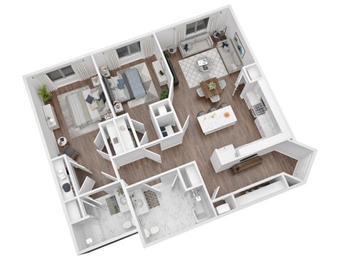 Floor plan for 2 beds, 2 baths, 1256 sqft