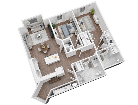 Floor plan for 2 beds, 2 baths, 1285 sqft