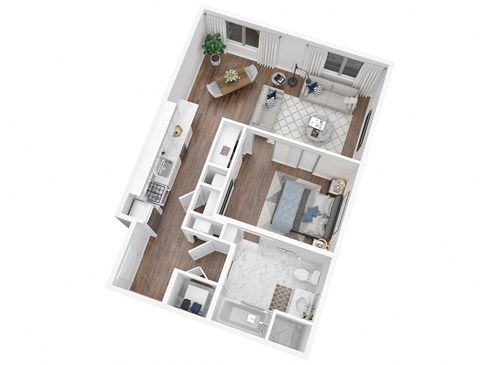 Floor plan for studio, 1 bath, 623 sqft