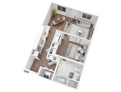 Floor plan for studio, 1 bath, 632 sqft