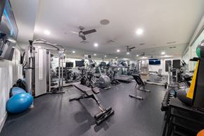 Stamford apartment for rent - Fully equipped fitness center with cardio machines and weights at 163 Franklin Street Apartments, Stamford, CT