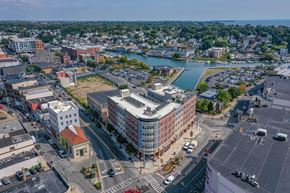 Port Chester apartment for rent - Aerial view of waterfront downtown area at Port & Main Apartments, Port Chester, NY