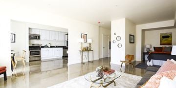 Emeryville apartment for rent - a living room with a couch and a table and a kitchen