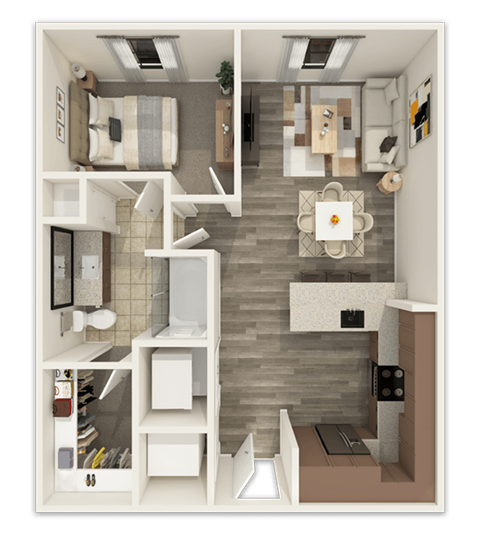 Floor plan for 1 bed, 1 bath, 800 sqft