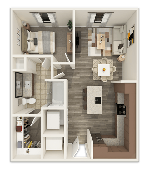 Floor plan for 1 bed, 1 bath, 796 sqft