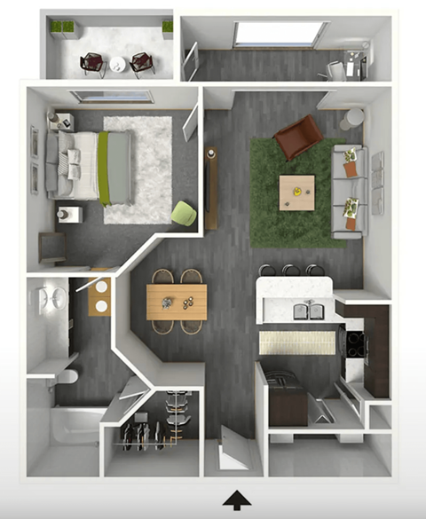 Floor plan for 1 bed, 1 bath, 792 sqft