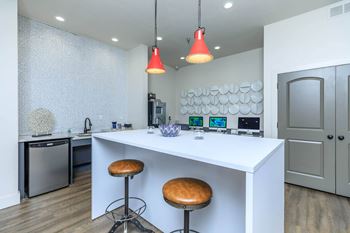 Business center with complimentary coffee station