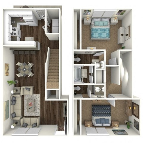 Floor plan for 2 beds, 1.5 baths, 1100 sqft