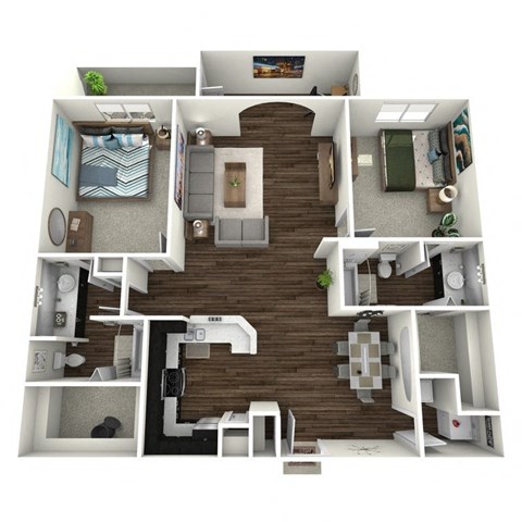 Floor plan for 2 beds, 2 baths, 1218 sqft