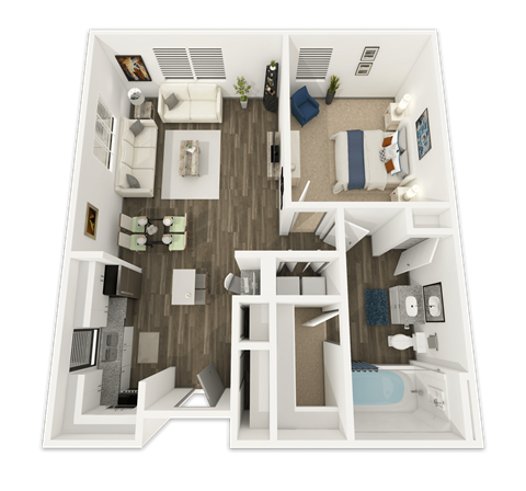 Floor plan for 1 bed, 1 bath, 1127 sqft