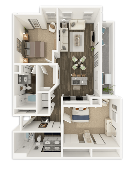 Floor plan for 2 beds, 2 baths, 1276 sqft
