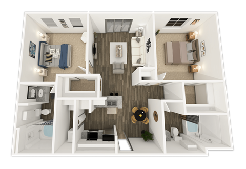 Floor plan for 2 beds, 2 baths, 1278 sqft