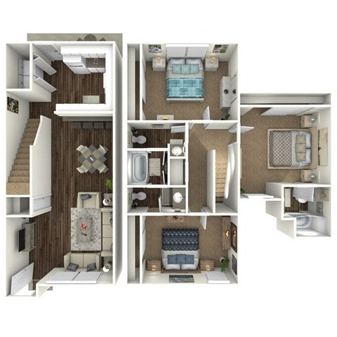 Floor plan for 3 beds, 2.5 baths, 1217 sqft