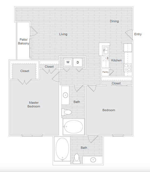 Floor plan for 2 beds, 2 baths, 1062 sqft