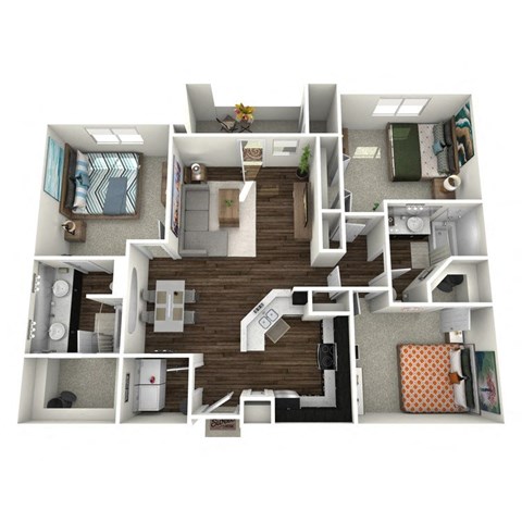 Floor plan for 3 beds, 2 baths, 1328 sqft