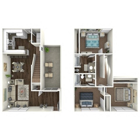 Floor plan for 3 beds, 2 baths, 1336 sqft