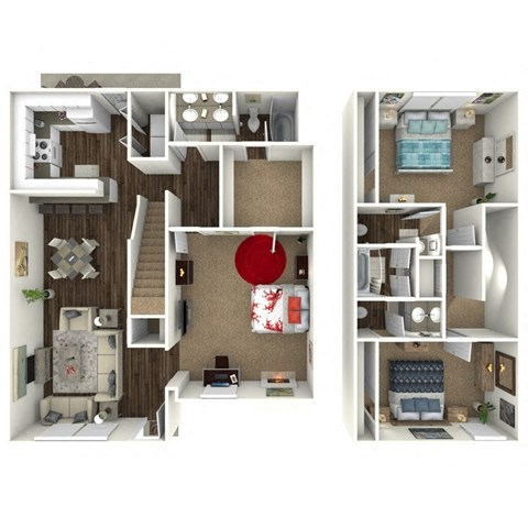 Floor plan for 3 beds, 2.5 baths, 1440 sqft