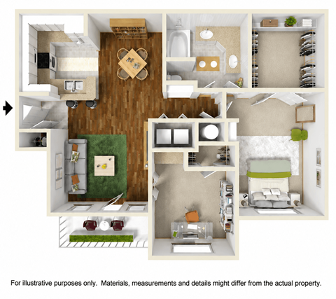 Floor plan for 1 bed, 1 bath, 1008 sqft