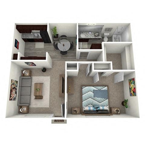 Floor plan for 1 bed, 1 bath, 660 sqft