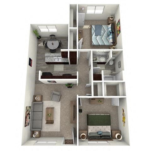 Floor plan for 2 beds, 1 bath, 948 sqft
