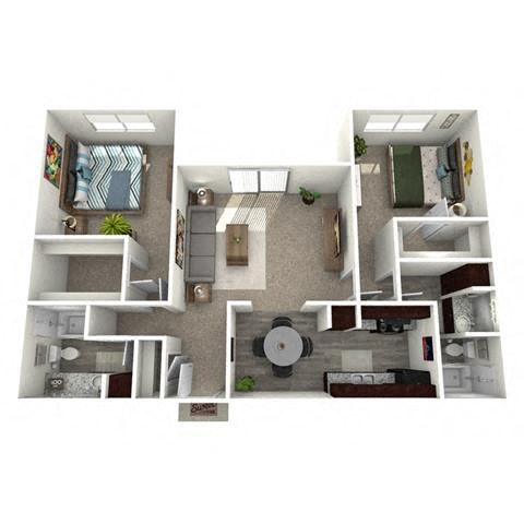 Floor plan for 2 beds, 2 baths, 1072 sqft