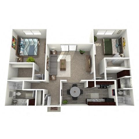 Floor plan for 2 beds, 2 baths, 1104 sqft