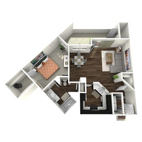 Floor plan for 1 bed, 1 bath, 809 sqft