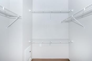 Walk-in closet with empty shelves