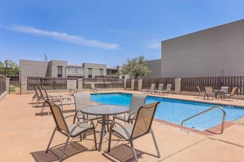 Three shimmering swimming pools