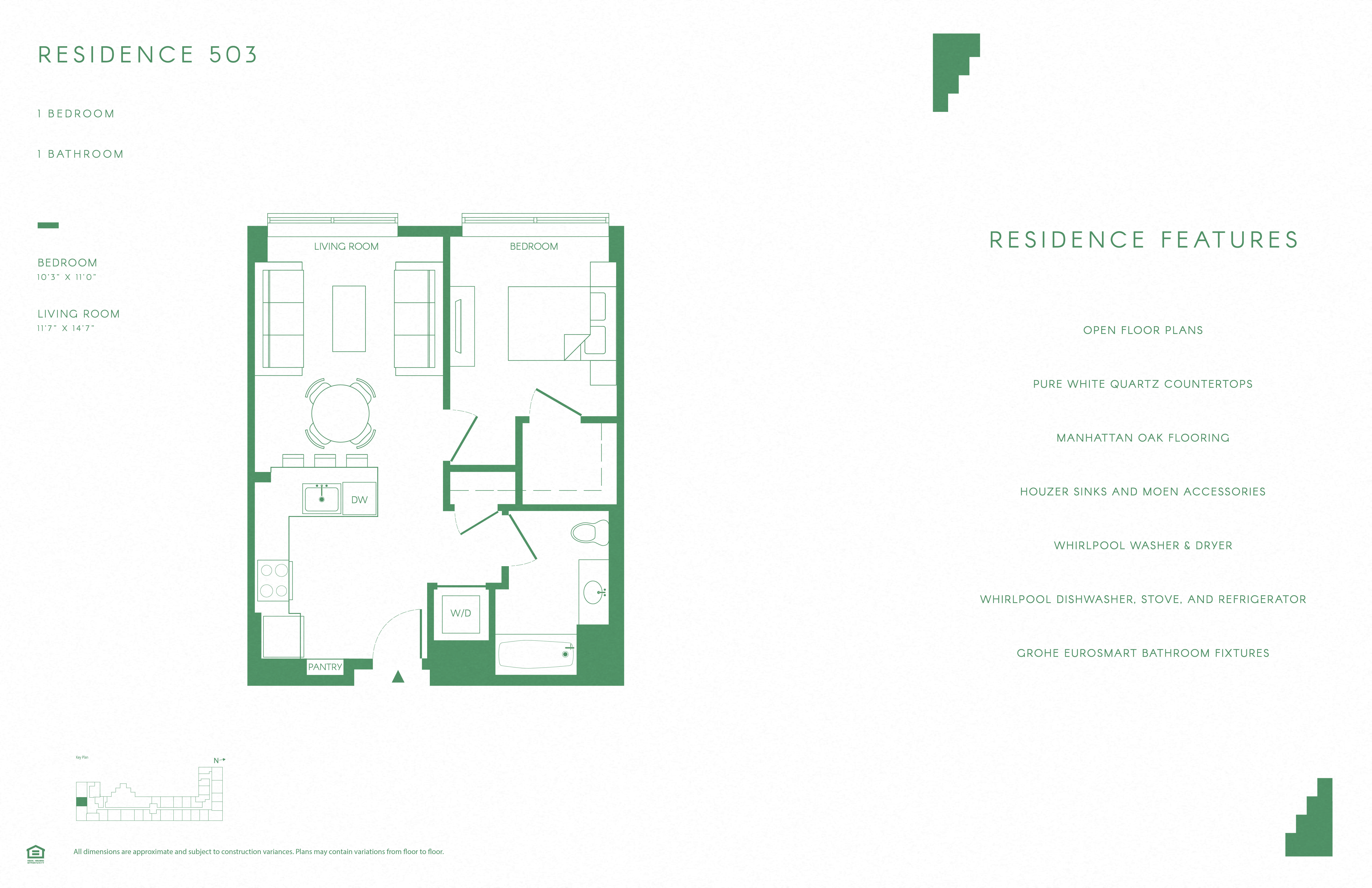 Floor plan for 1 bed, 1 bath, 682 sqft