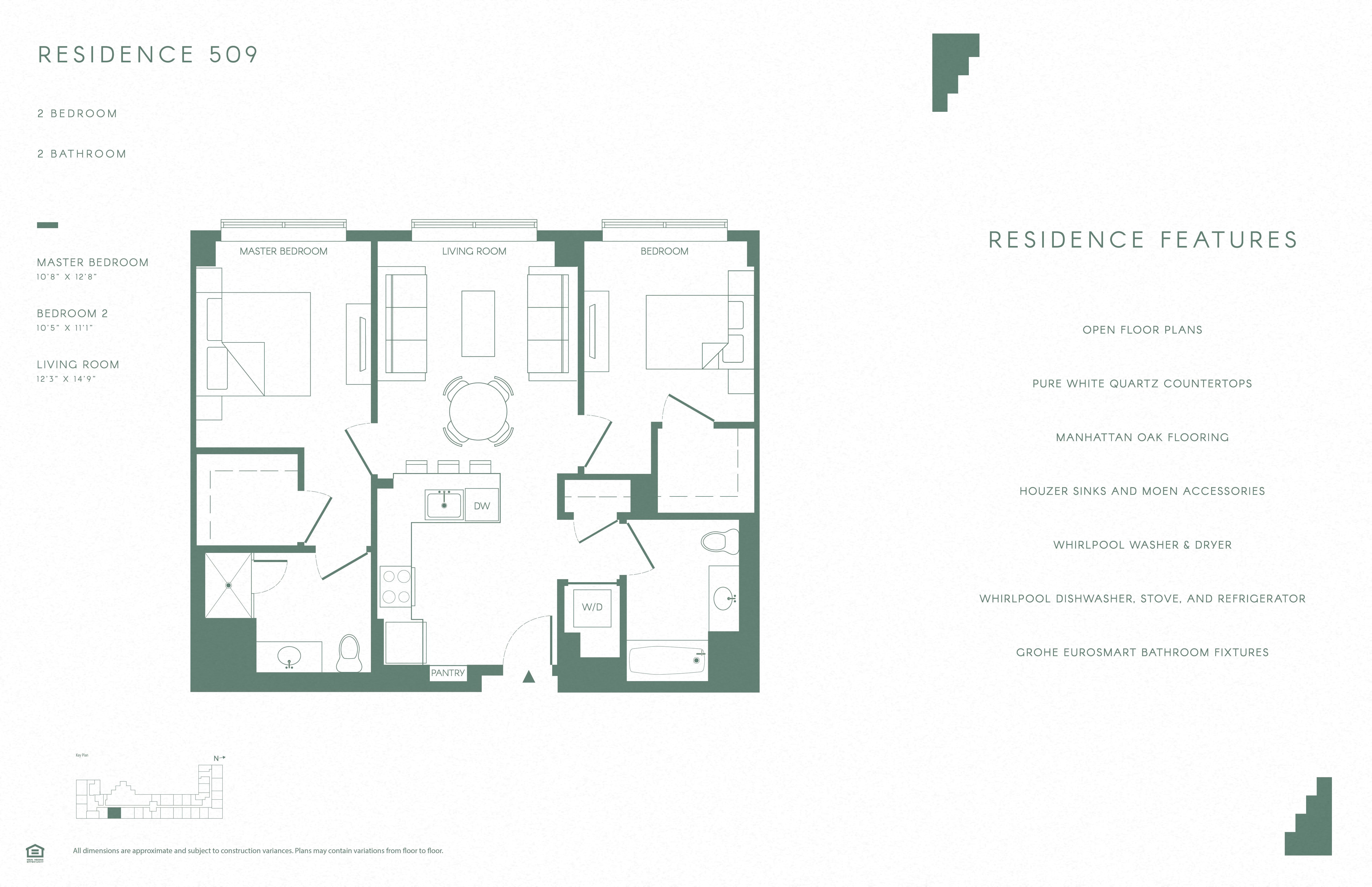 Floor plan for 2 beds, 2 baths, 1045 sqft