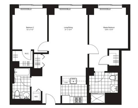 Floor plan for 2 beds, 2 baths, 1092 sqft
