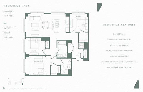 Floor plan for 3 beds, 2 baths, 1349 sqft