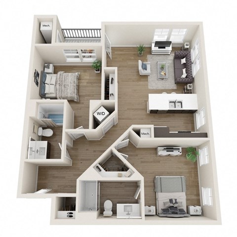 Floor plan for 2 beds, 2 baths, 1506 sqft