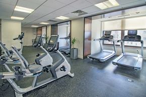Jersey City apartment for rent - a gym with cardio equipment and weights in a building