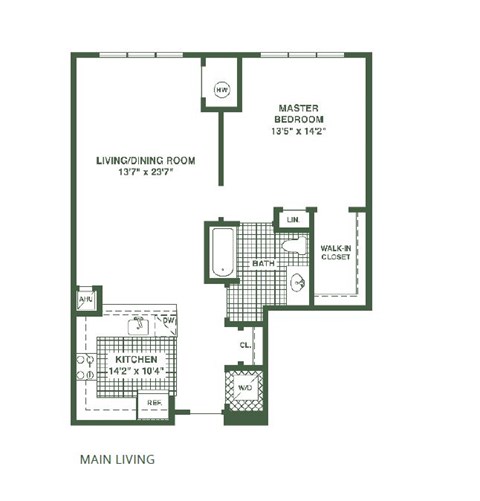 Floor plan for 1 bed, 1 bath, 1011 sqft